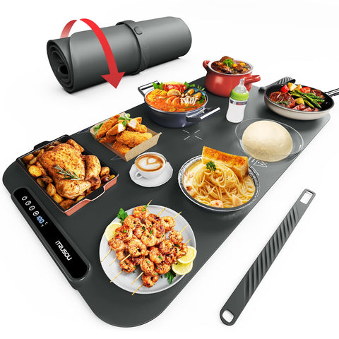 itrusou Food Warming Mat shows wide heating area for multiple dishes.