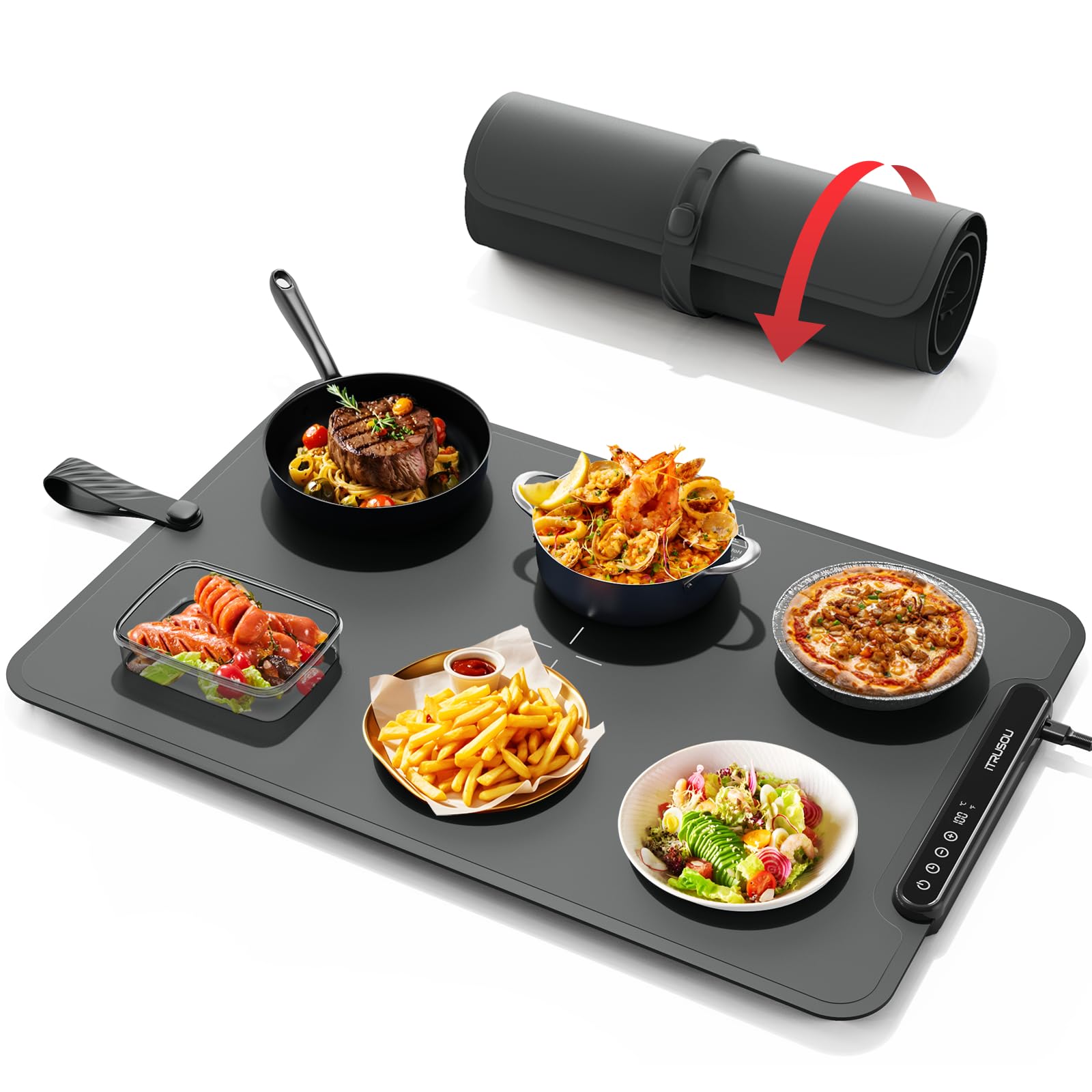 itrusou warming mat full setup ready to heat meals for family gatherings