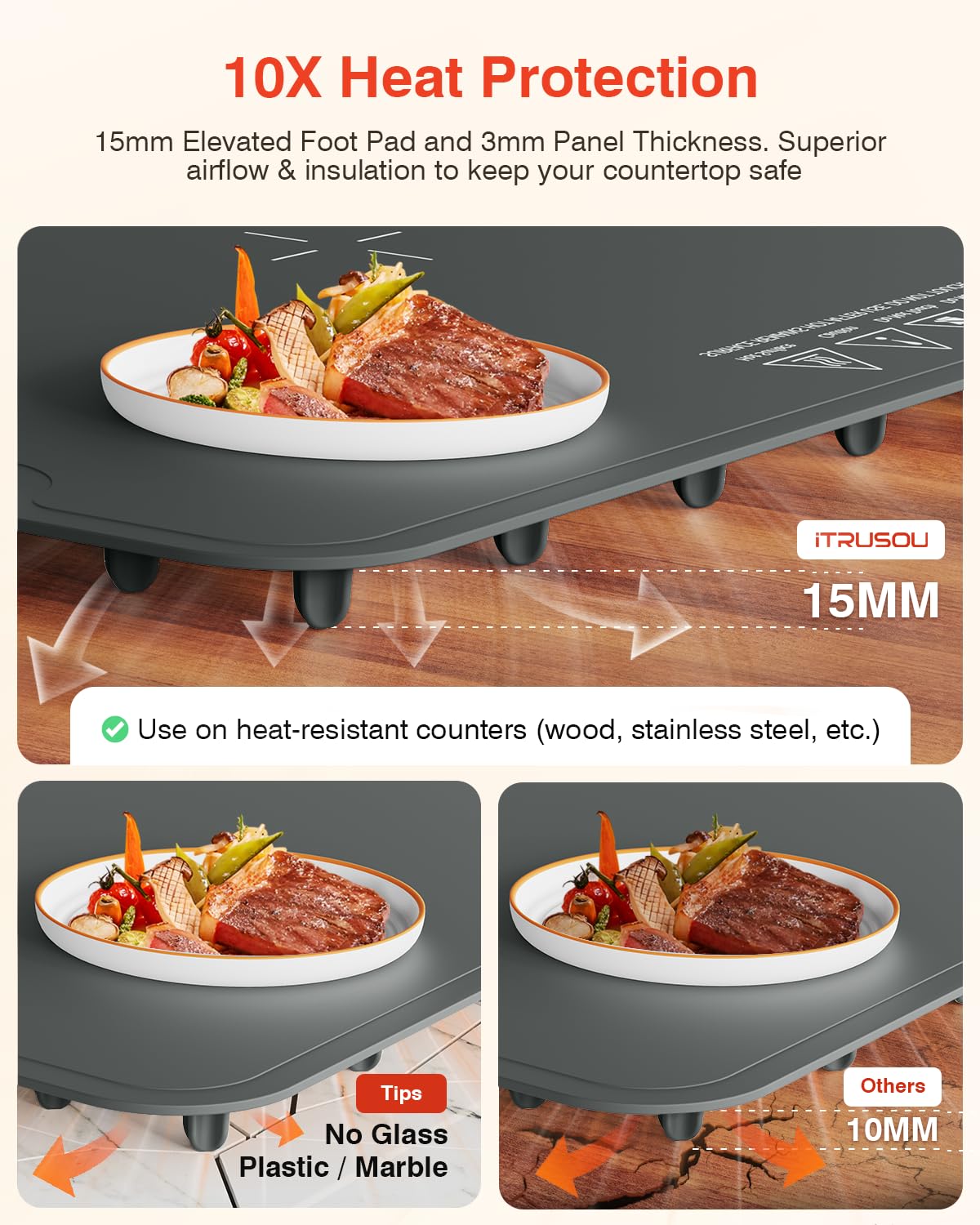 itrusou warming mat safe on countertops with a protective heat riser pad