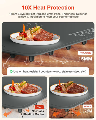 itrusou warming mat safe on countertops with a protective heat riser pad