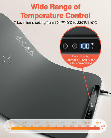 itrusou Warming Tray demonstrates 7 temperature settings for precise serving.