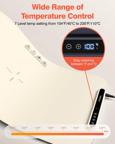 Itrusou warming mat temperature display switches Celsius and Fahrenheit for easy use.