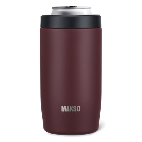 Itslife 4-in-1 burgundy can cooler side view keeps a 12 oz drink ice-cold.