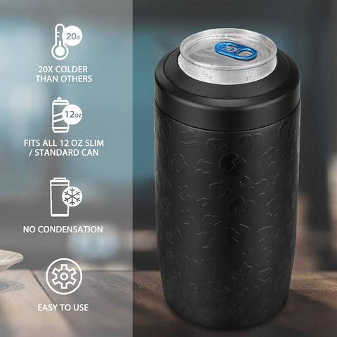 Itslife 4-in-1 slim can cooler with lid locked for secure, spill-free transport.