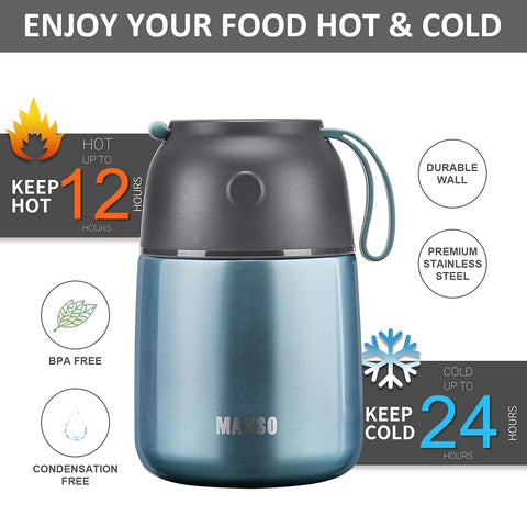 Itslife Insulated Thermo Food Jar lightblue side view emphasizes durable stainless steel.