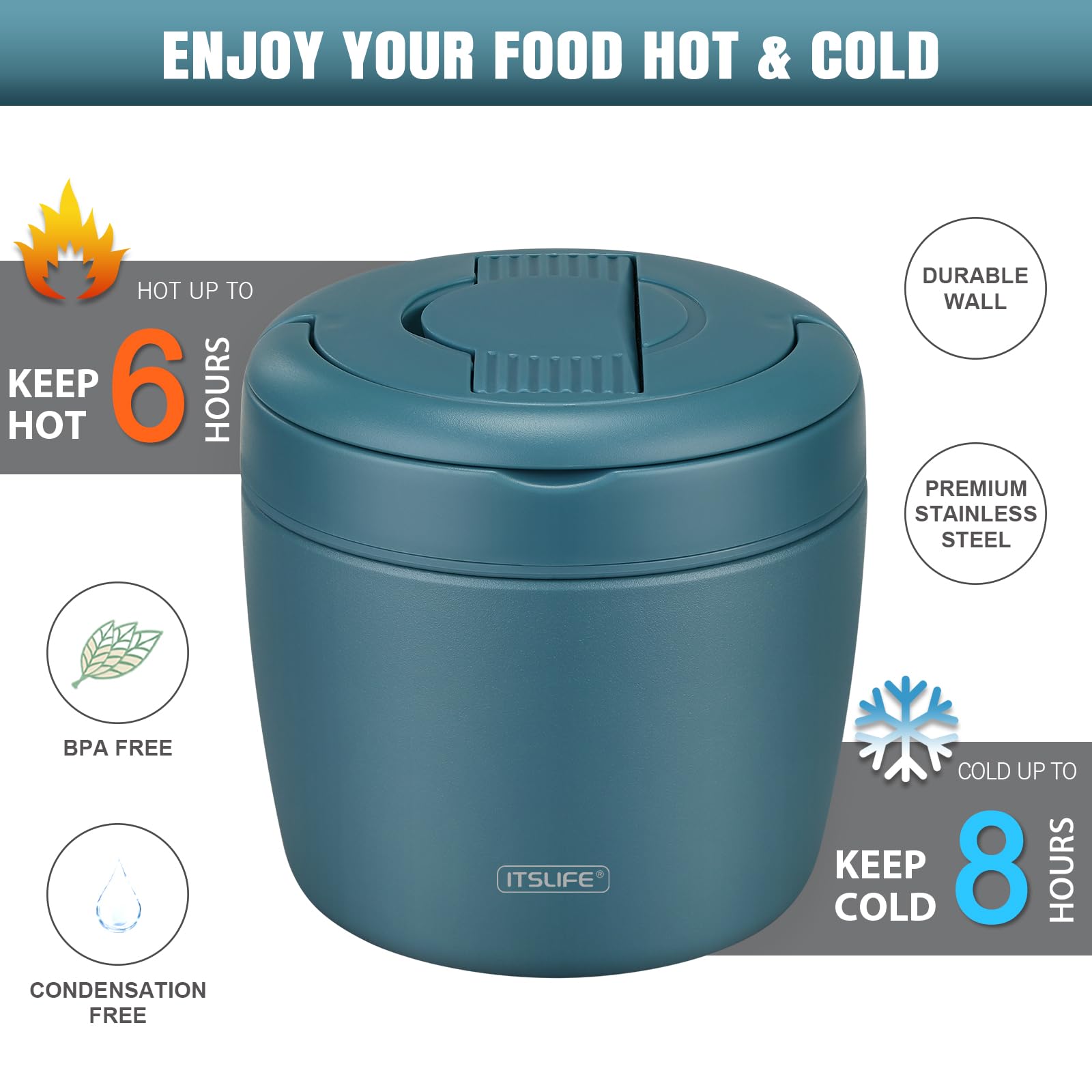 Itslife leakproof bento box with spoon in teal prevents leaks.