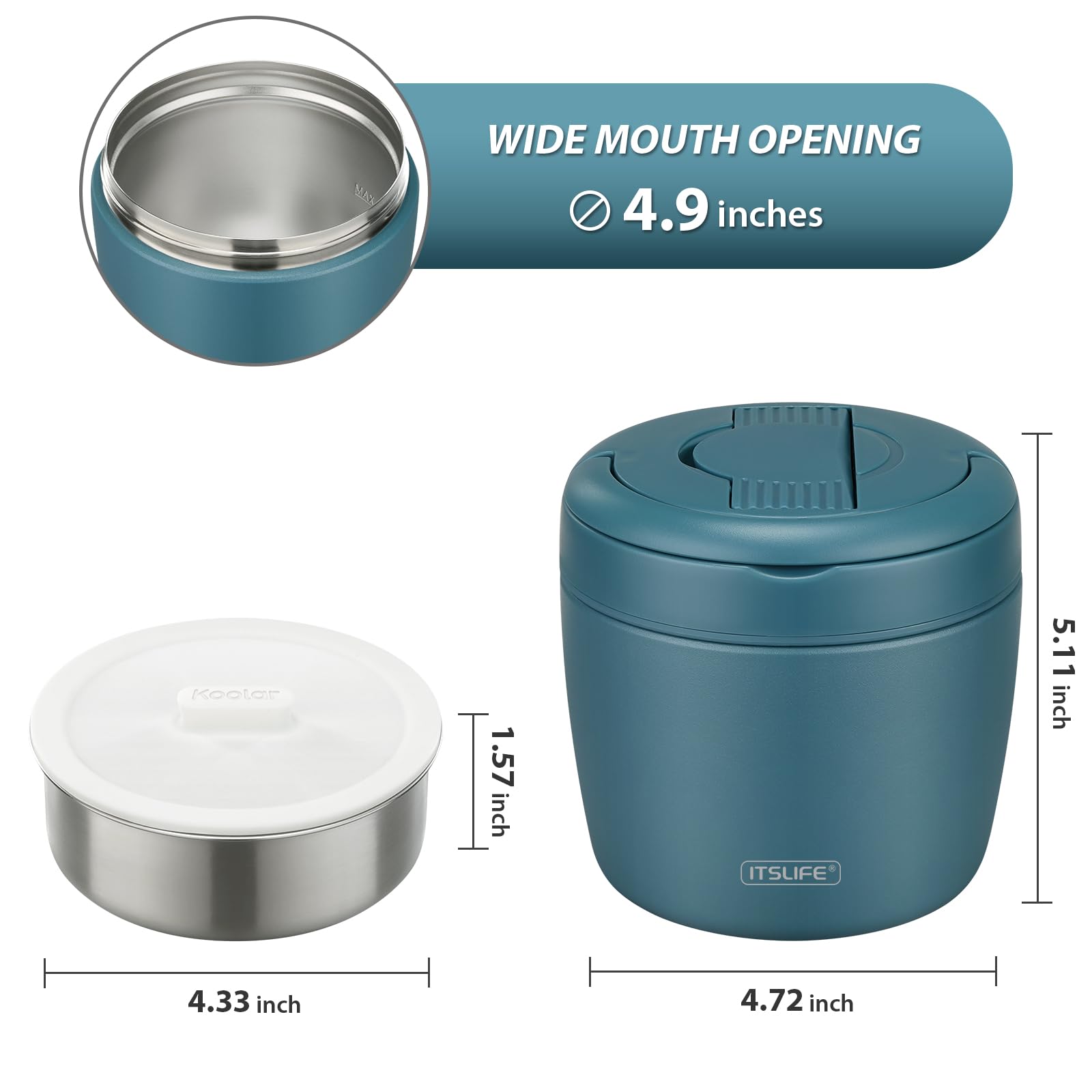 Itslife screw-cap with seal washer ensures leak-free lid for on-the-go meals.