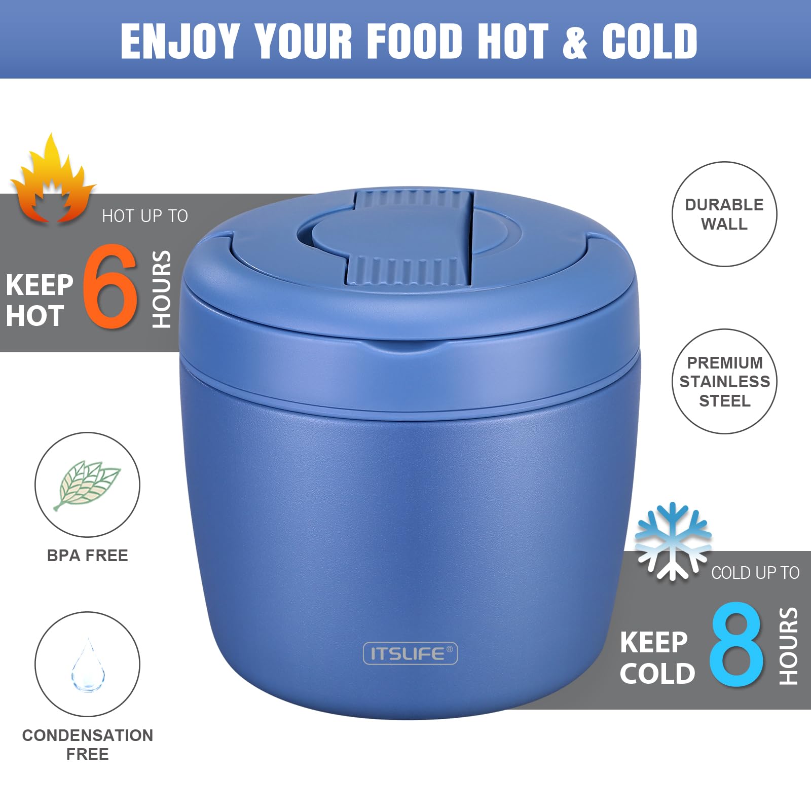 Itslife Soup Thermo blue inner-compartment keeps layers separate