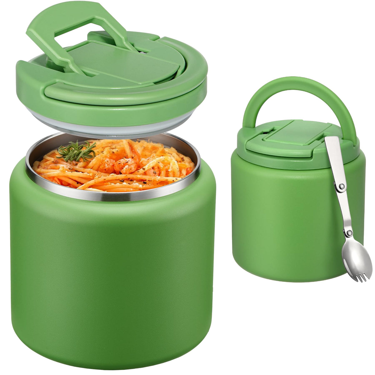 Itslife Soup Thermo green buckle lid keeps meals leak-free during travel.