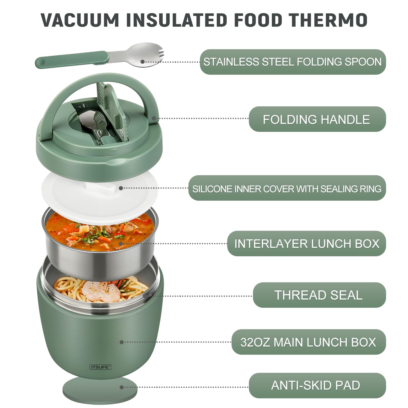 Itslife wide-mouth thermo container offers easy filling and cleaning.