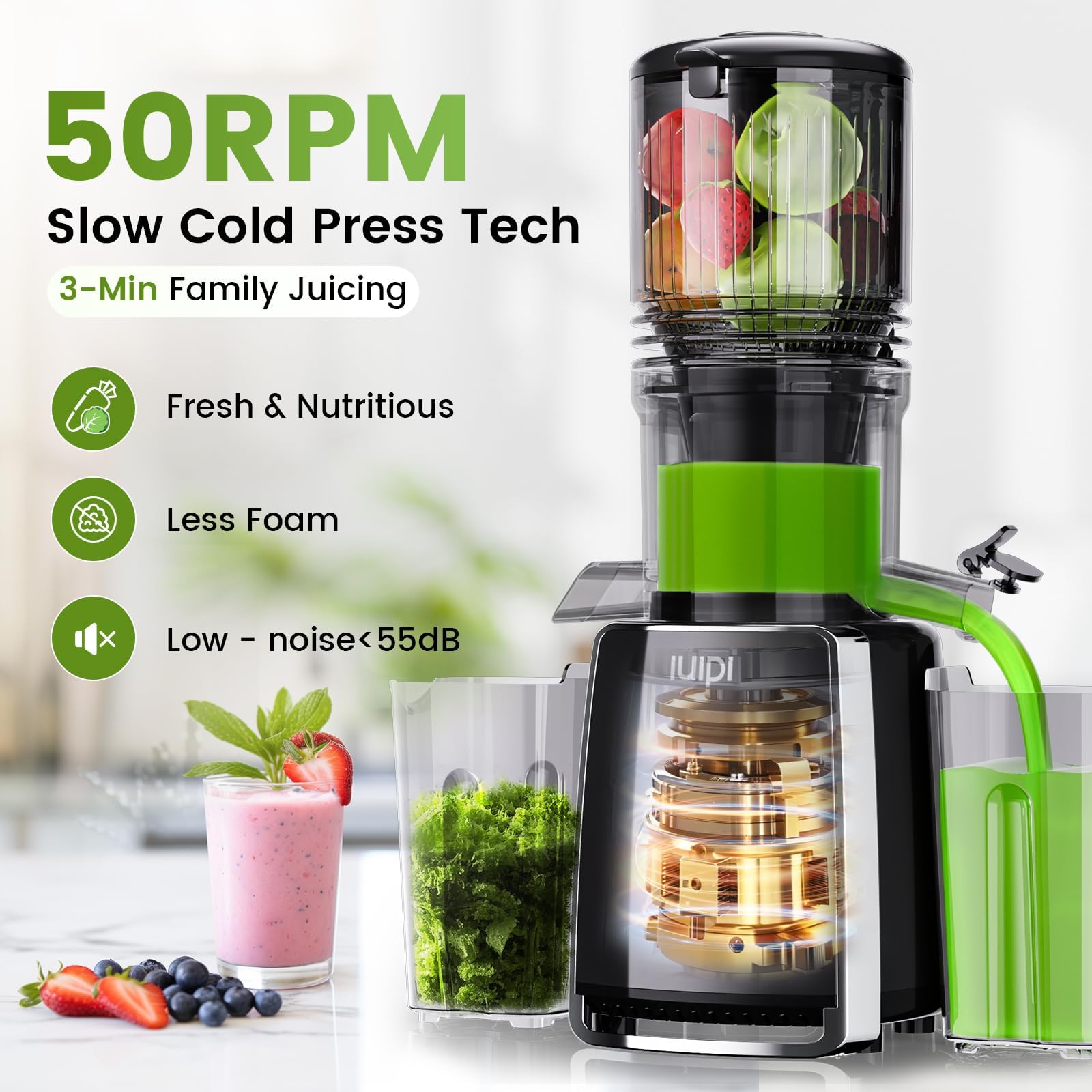 IUIPI BPA-free design keeps juice clean and kitchen safe.
