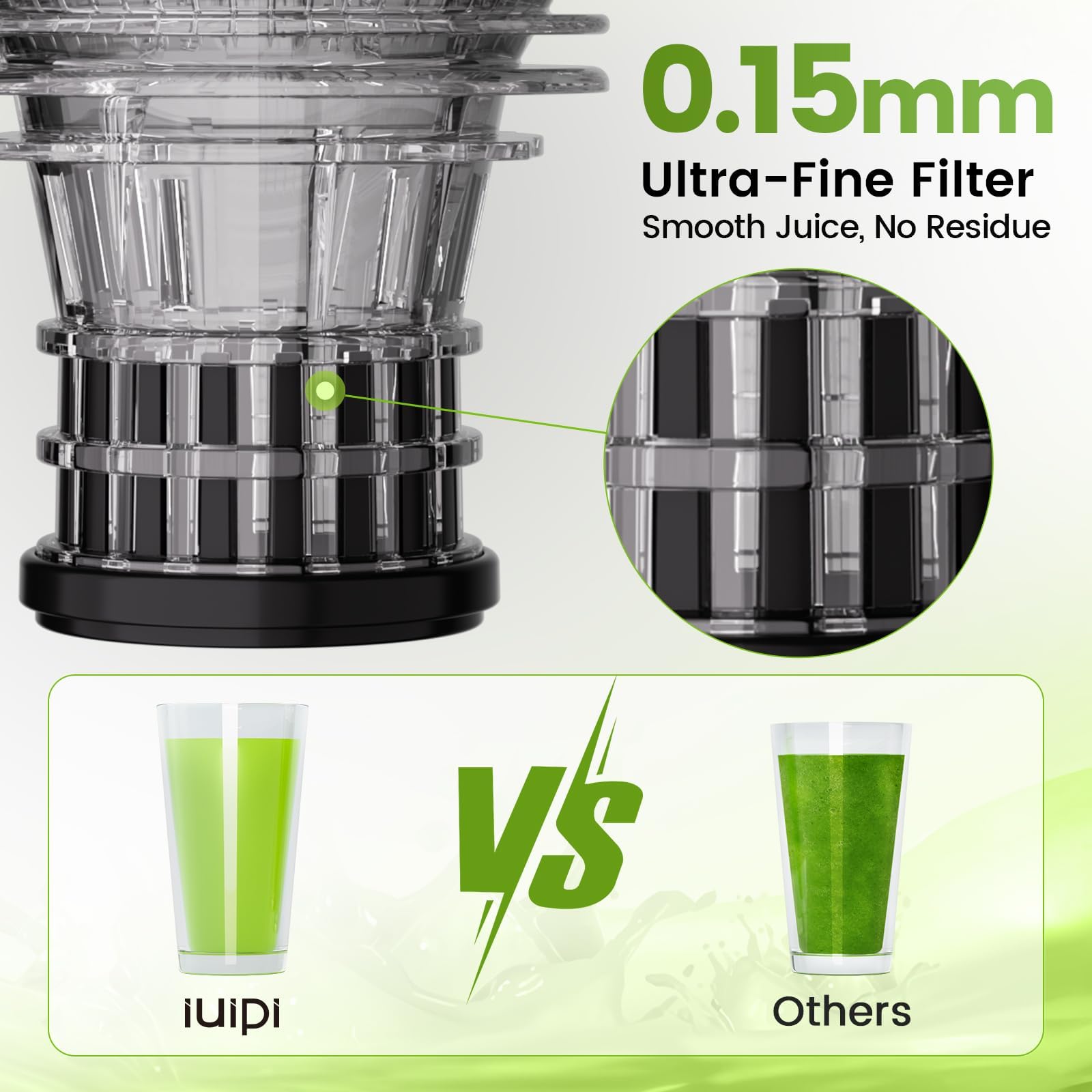 IUIPI ultra-quiet motor runs smoothly for early morning juicing.