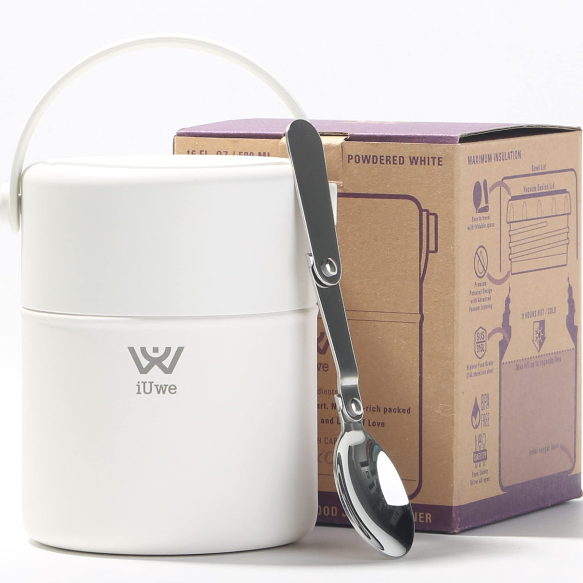 iUwe 16oz thermos with leak-proof lid for hot lunches on the go