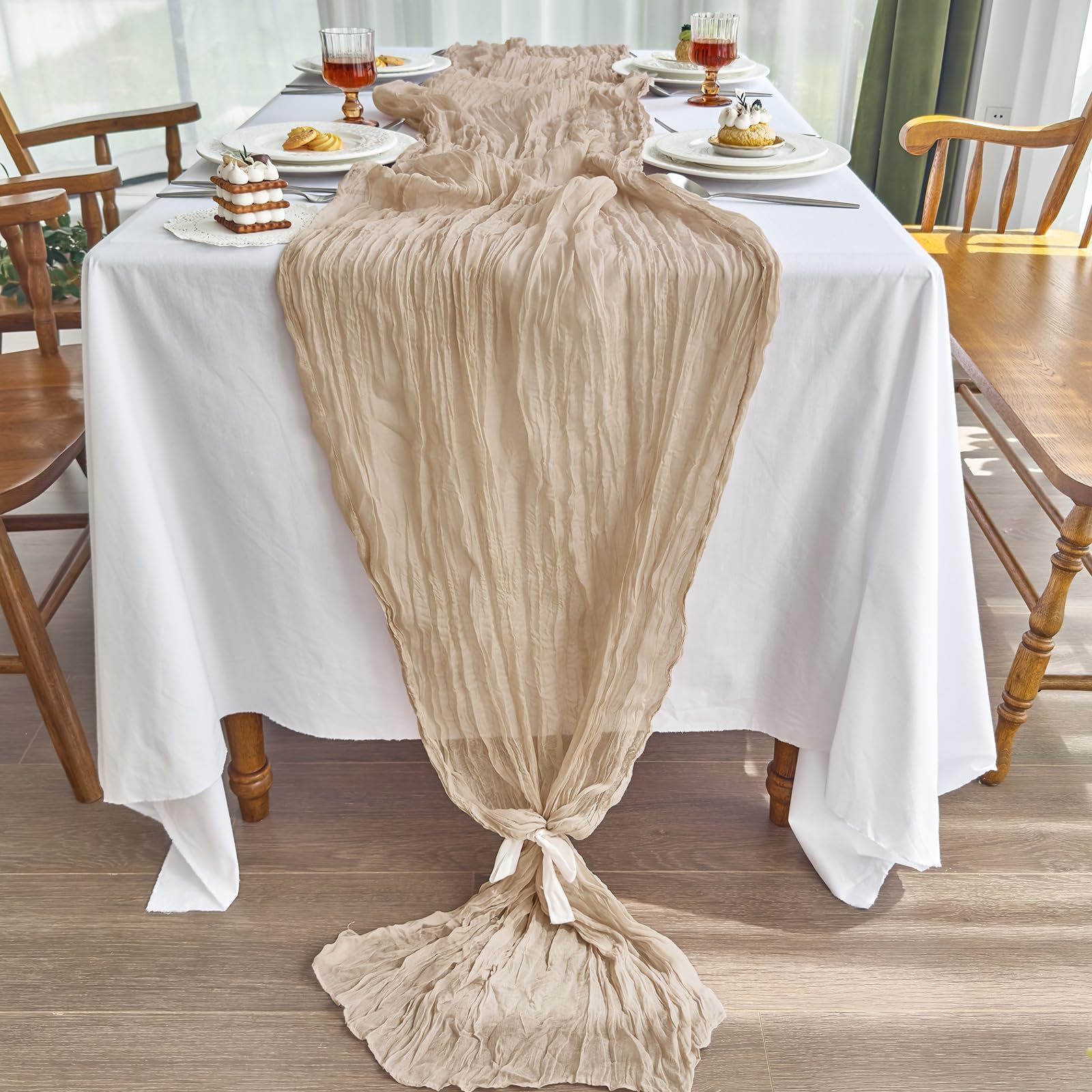 IVAPUPU 10ft cheesecloth table runner for wedding reception setup