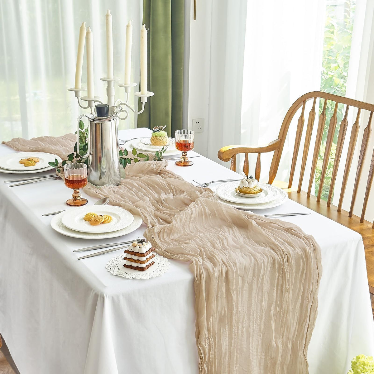 IVAPUPU cheesecloth table runner 10ft nude boho decor for weddings