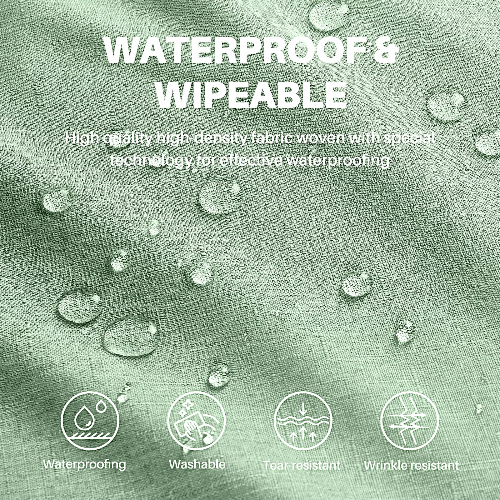 IVAPUPU sage green rectangle tablecloth drapes smoothly, hiding wrinkles and simplifying care.
