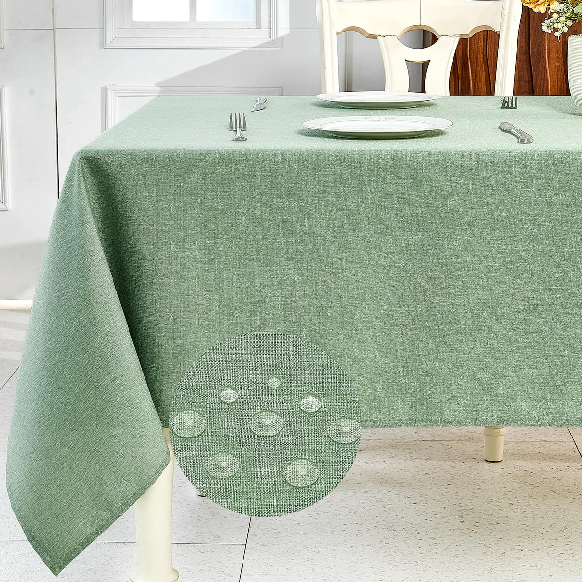 IVAPUPU textured linen tablecloth in sage green, 60x84, durable and easy to wipe.
