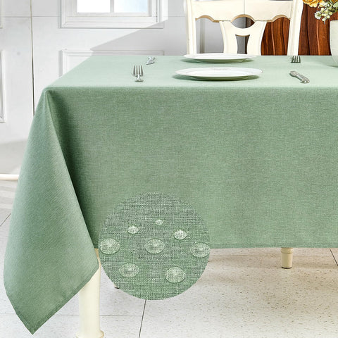 IVAPUPU textured linen tablecloth in sage green, 60x84, durable and easy to wipe.