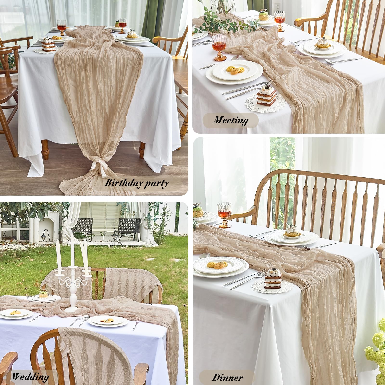 IVAPUPU washable fade-resistant cheesecloth table runner reusable