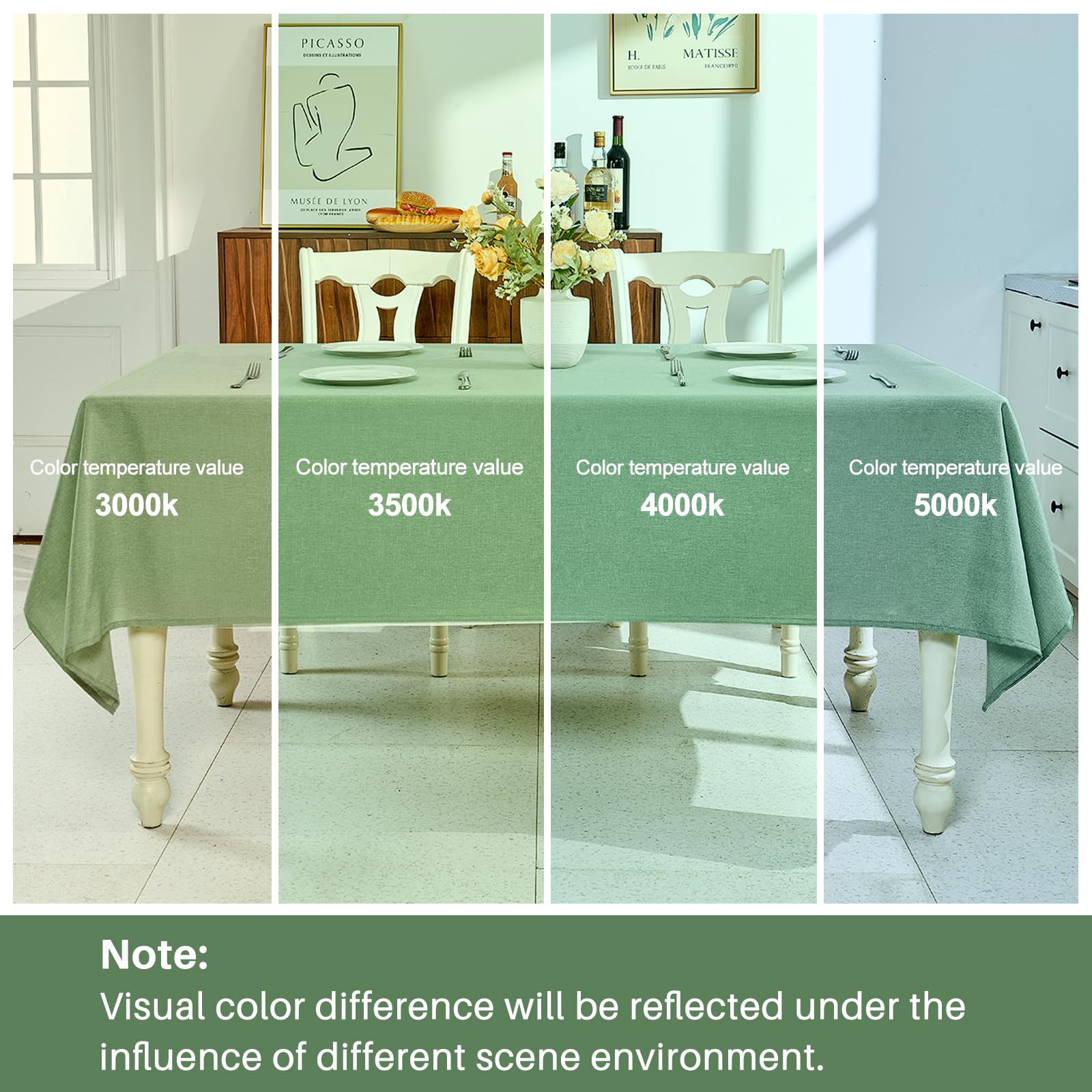 IVAPUPU waterproof tablecloth in sage green for indoor and outdoor use.