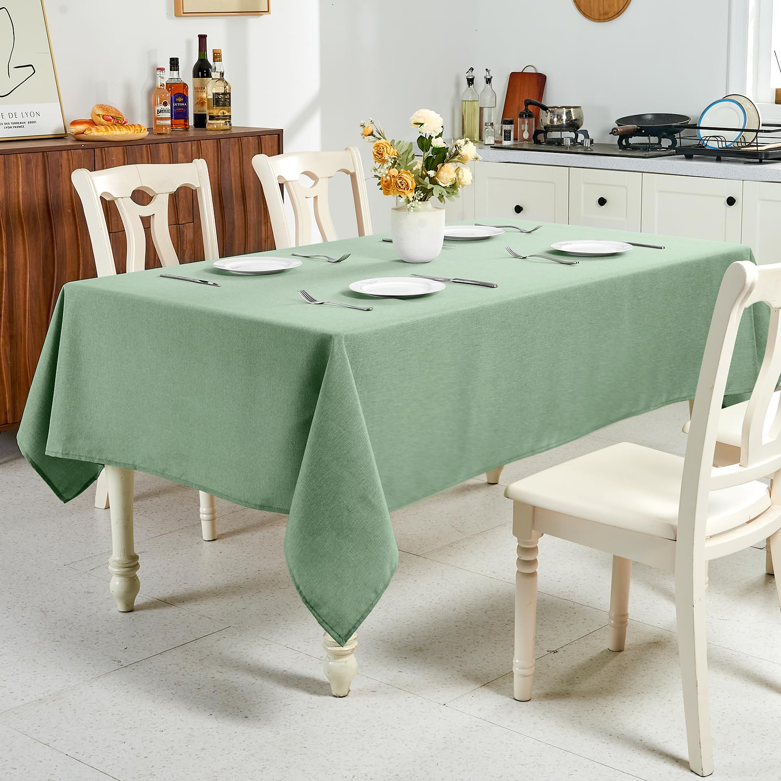 IVAPUPU wipeable linen texture tablecloth ideal for everyday dining and entertaining.