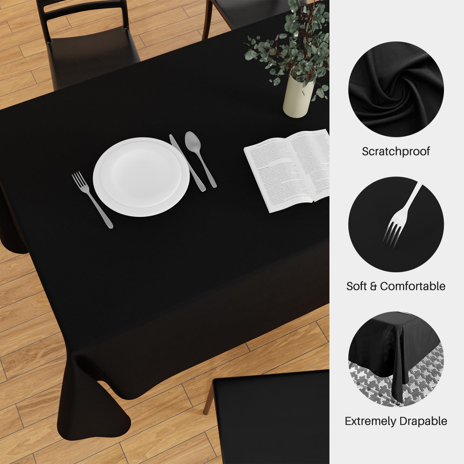 IVAPUPU wrinkle-resistant tablecloth drapes smoothly over banquet tables.