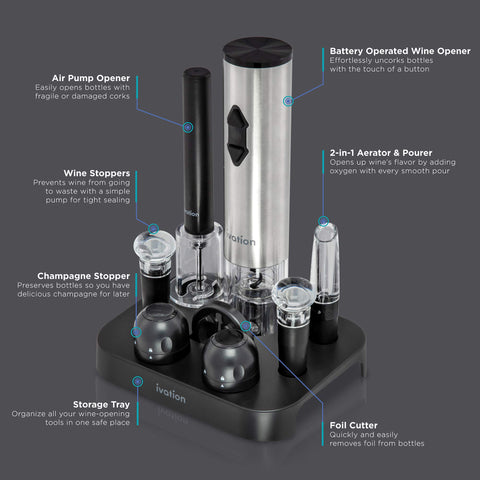 Ivation air pump opener demonstrates manual cork removal with precision