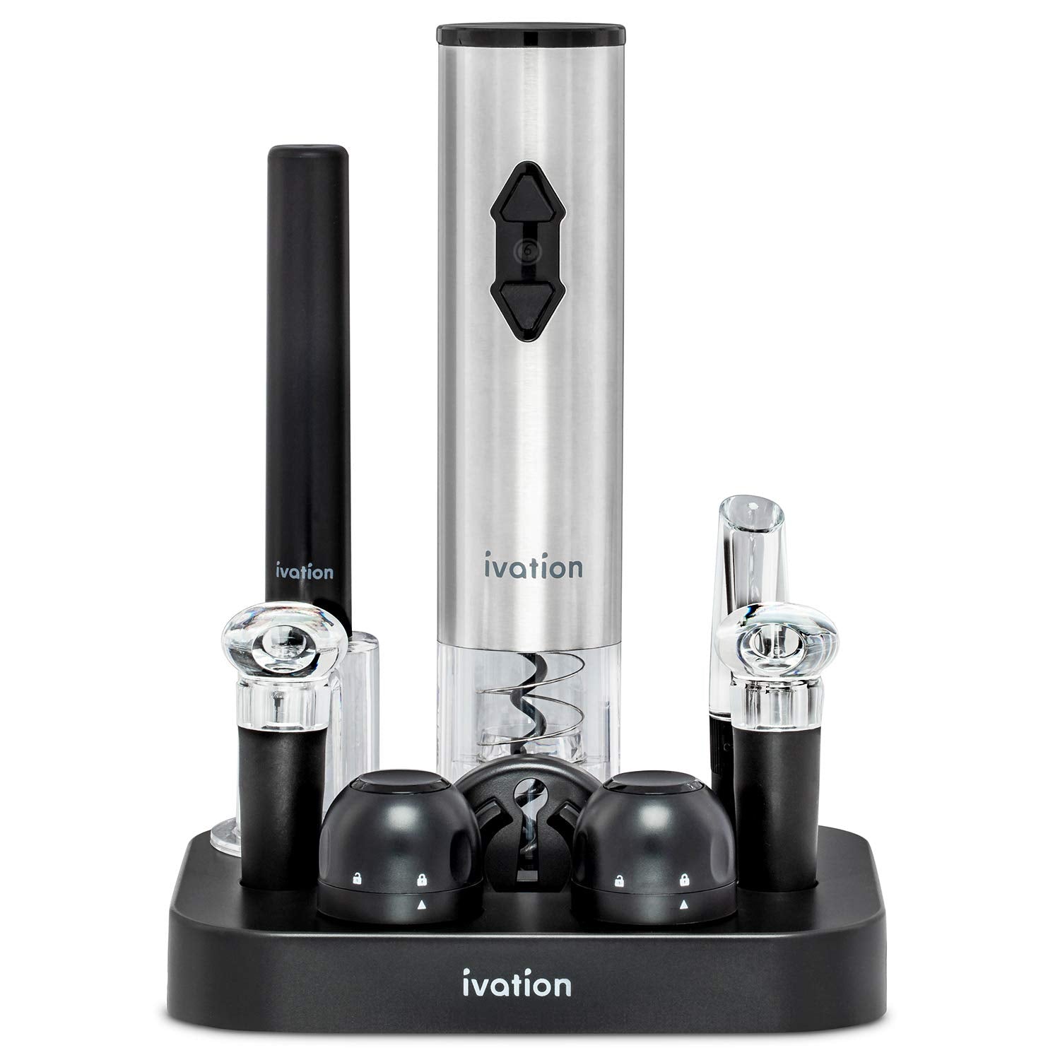 Ivation 9-piece wine set electric opener in action for easy cork removal