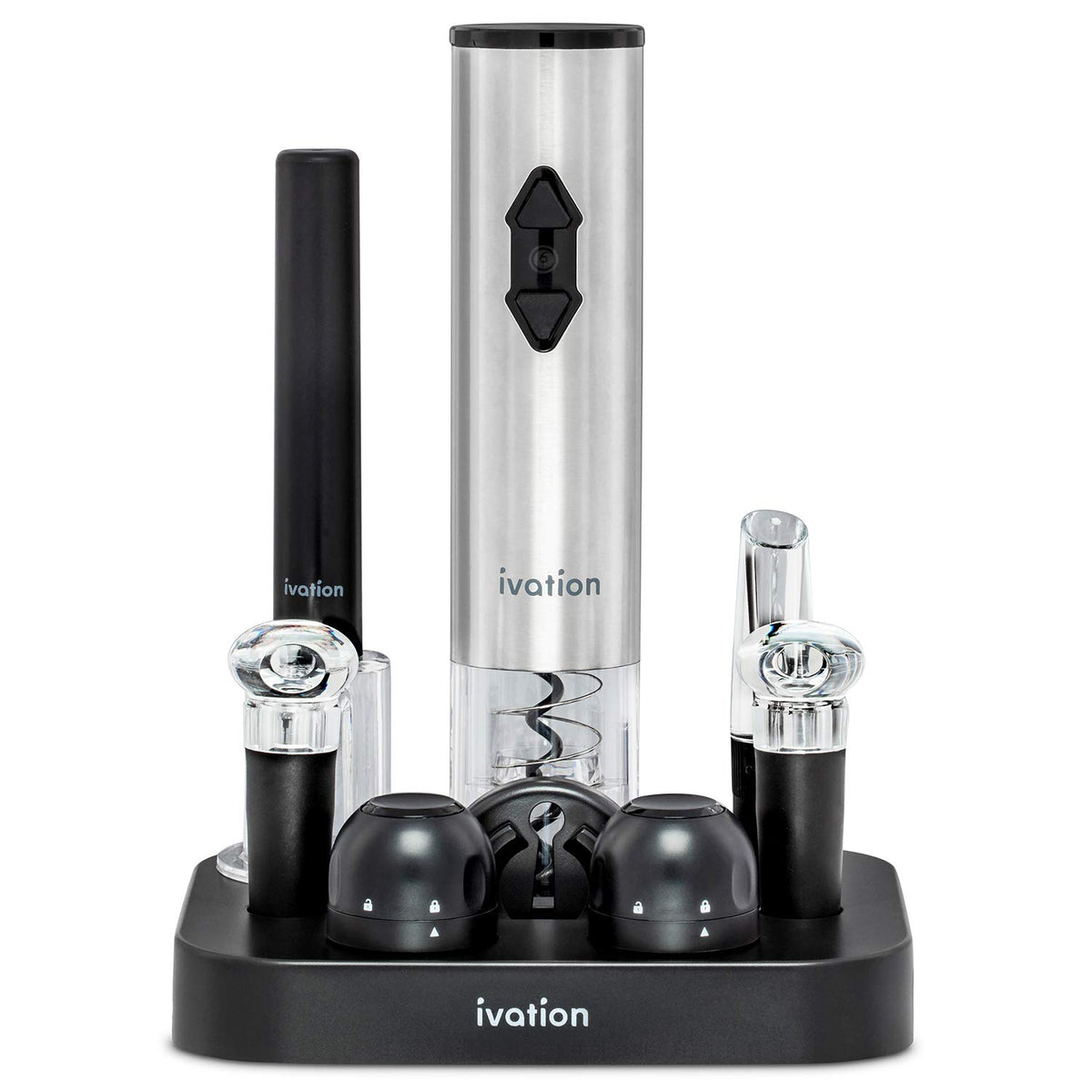 Ivation 9-piece wine set electric opener in action for easy cork removal