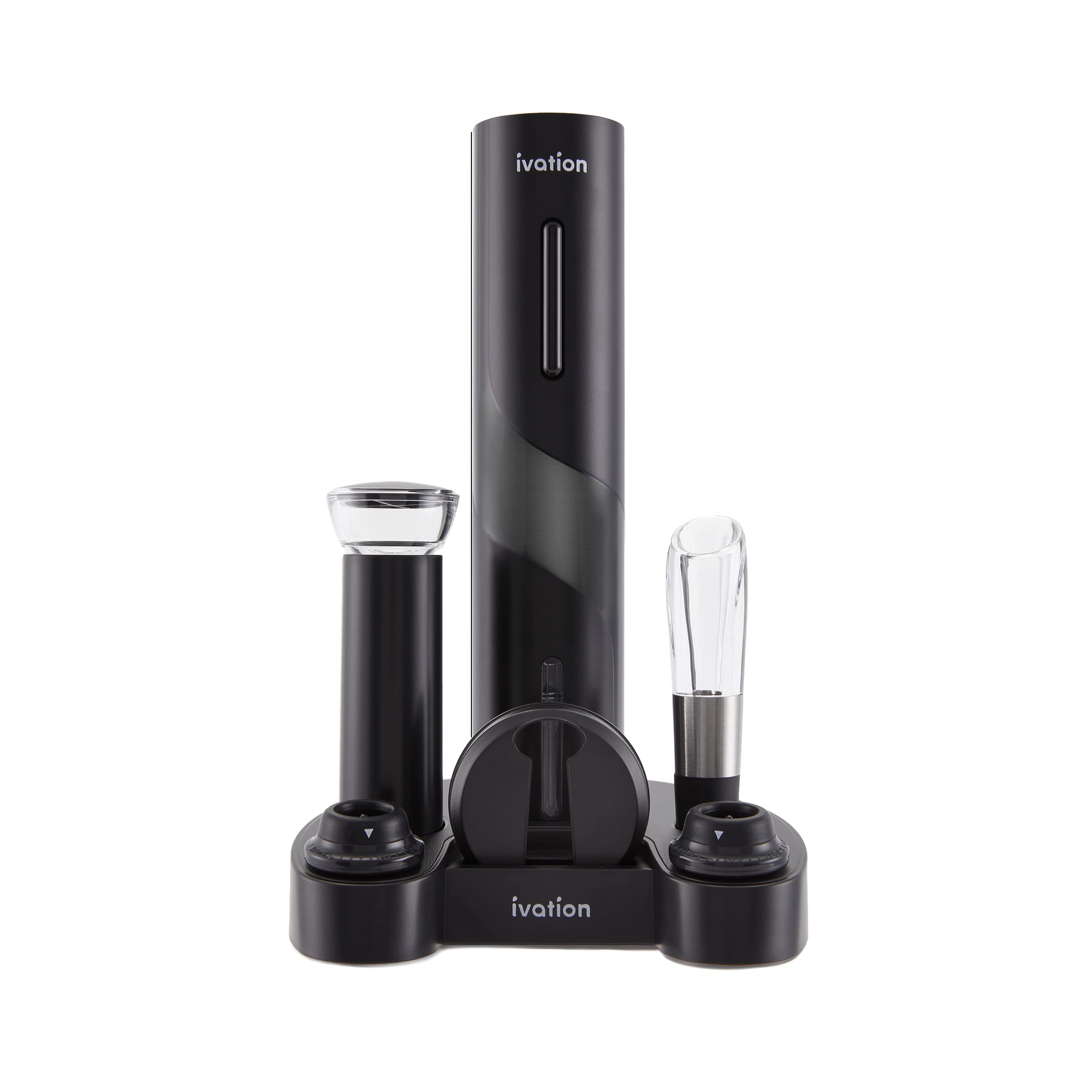 Ivation electric bottle opener in action for effortless cork removal.