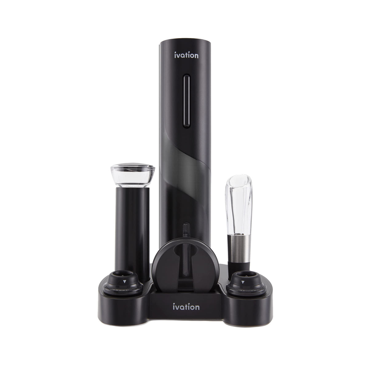 Ivation electric bottle opener in action for effortless cork removal.