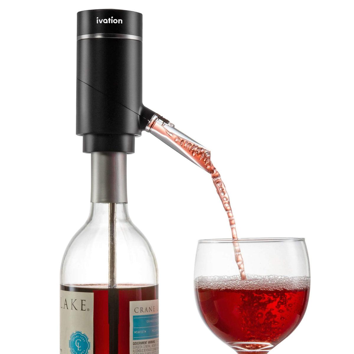 Ivation electric wine aerator and dispenser front view for quick, precise pours
