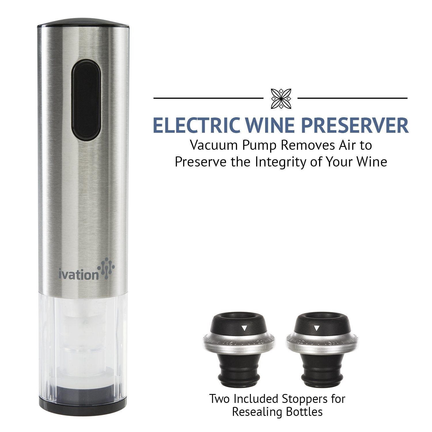 Ivation stoppers paired with vacuum preserver for accurate dating.
