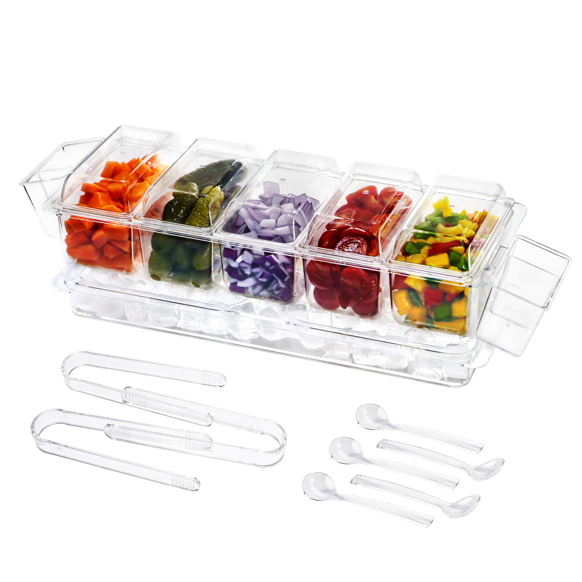 IVYHOME chilled condiment server with ice tray keeps sauces cool during outdoor meals.