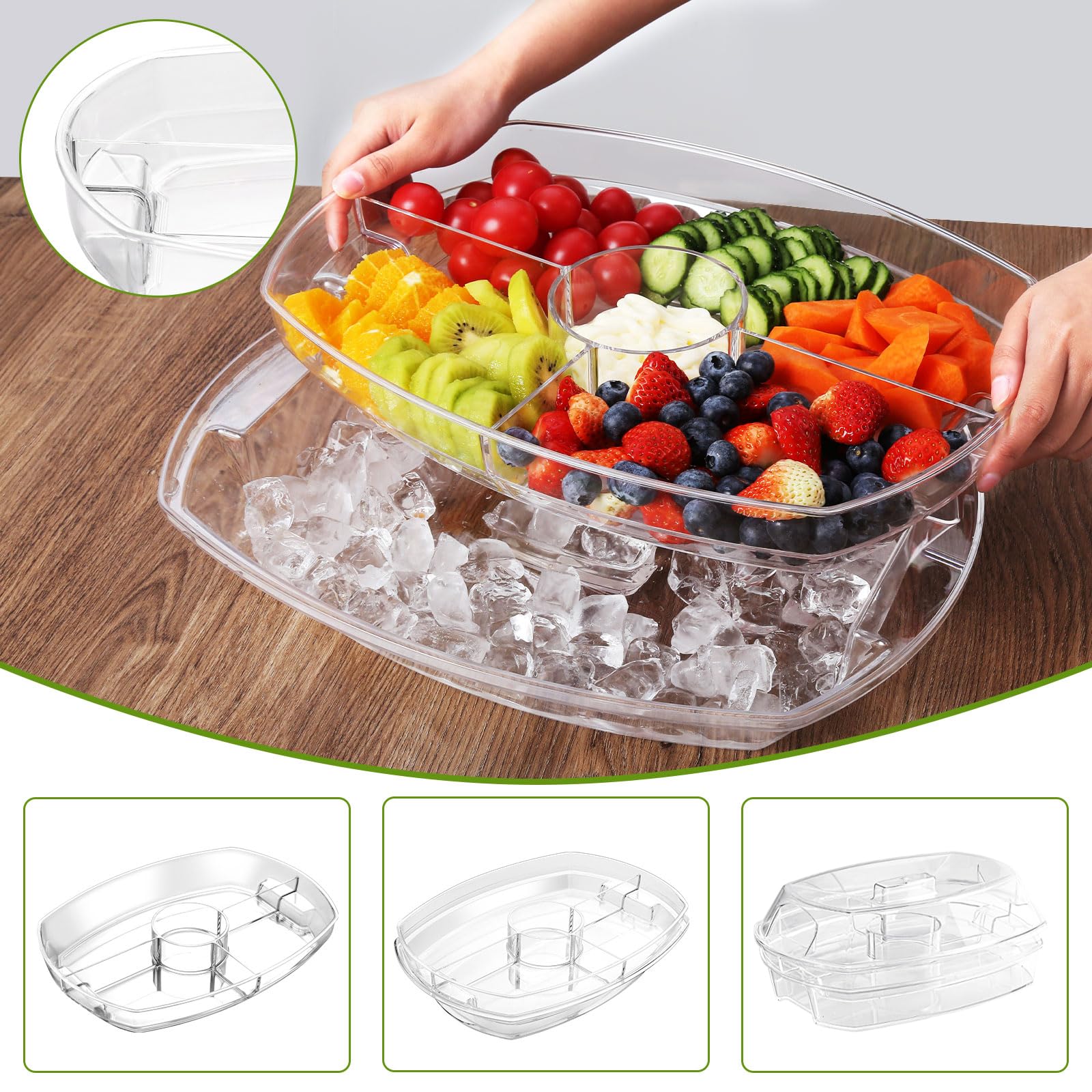 IVYHOME veggie tray with four compartments, easy condiment refills