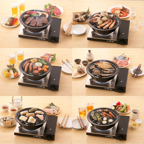Iwatani grill pan underside features stable indentations for secure stove support.