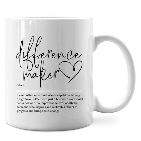 IWXYI Difference Maker Mug front view with bold print, ideal for a motivating morning coffee.