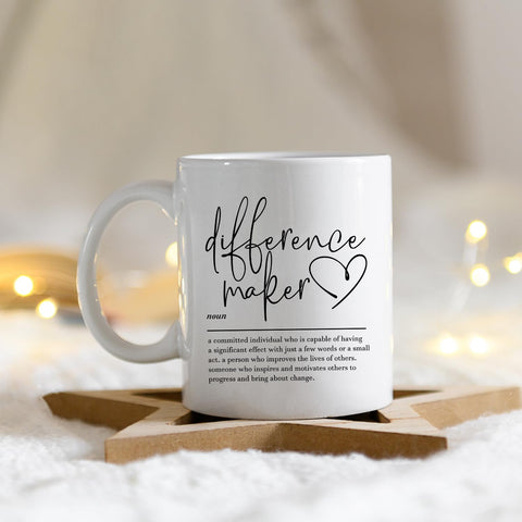 IWXYI Difference Maker Mug side handle design offers comfortable grip during long work hours.