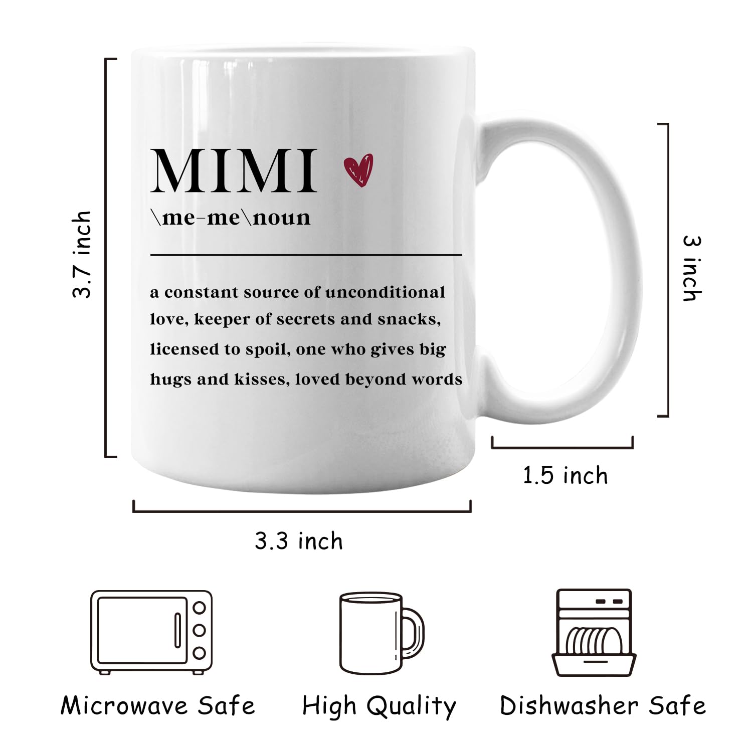 IWXYI Grandma Mimi Definition Mug with reliable 11 oz capacity for beverages.