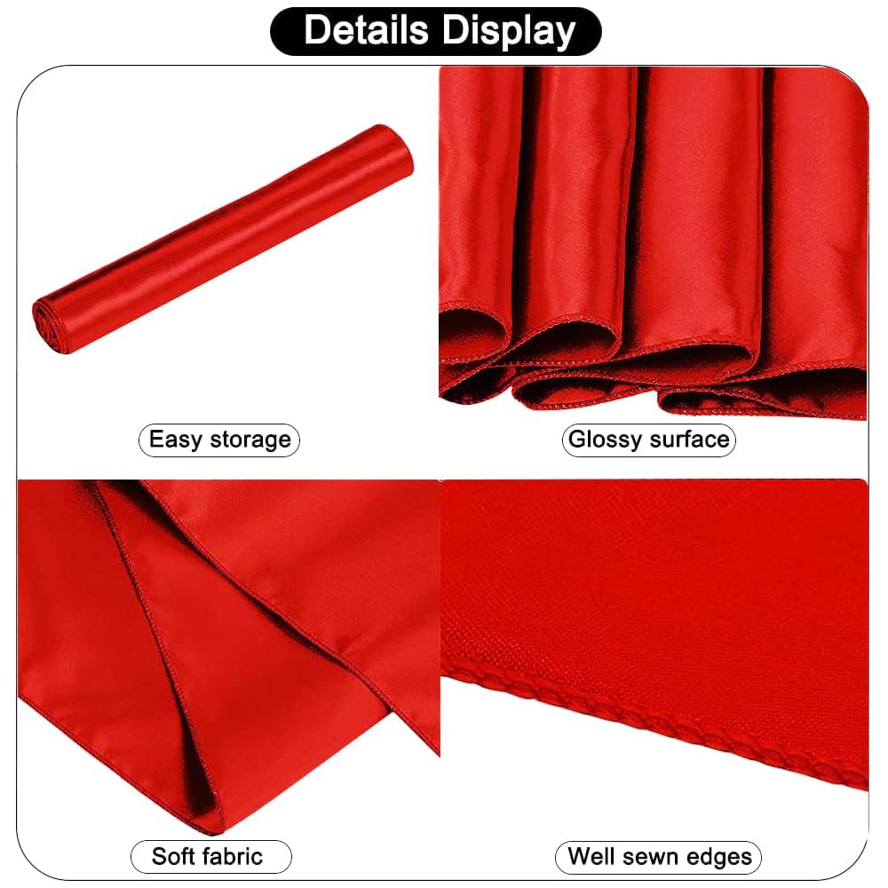 IYARKAI red satin table runner draped over chairs for banquet-style decor