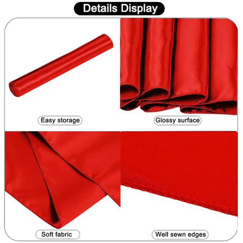 IYARKAI red satin table runner draped over chairs for banquet-style decor