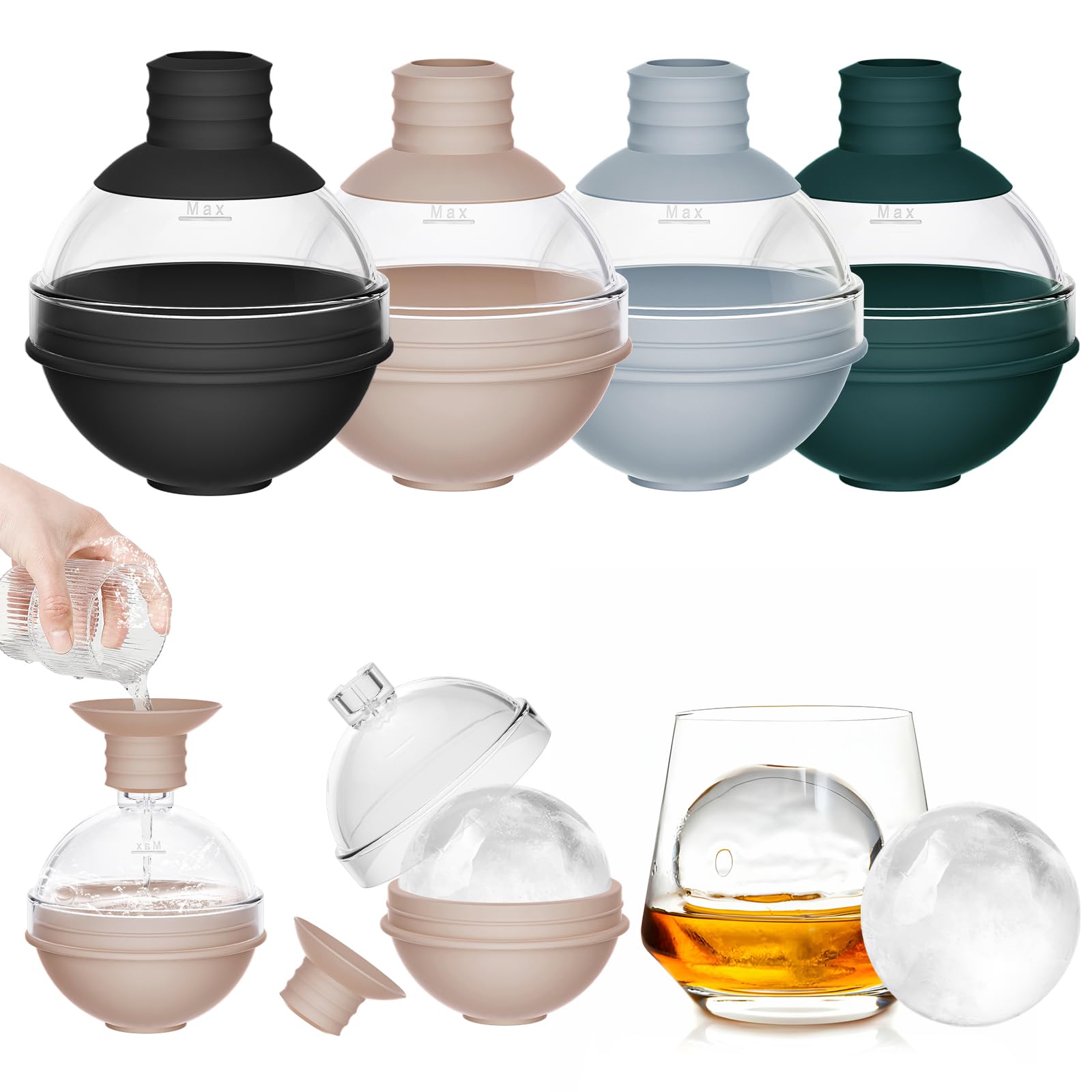 iyes.top large ice ball mold assembly shows four color trays ready to chill cocktails.