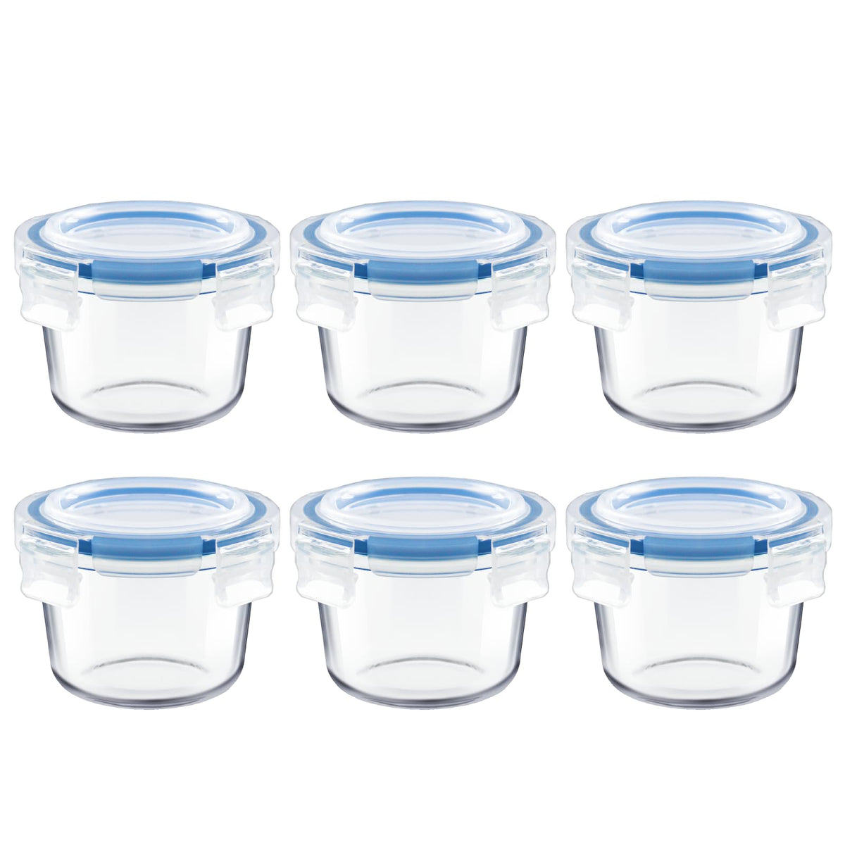 Iyulania glass containers show clear 7 oz jars with airtight lids for meal prep.