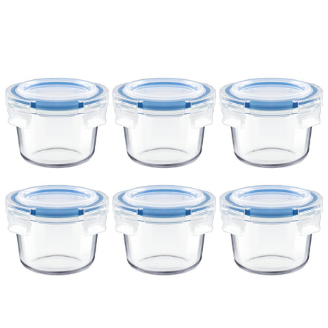 Iyulania glass containers show clear 7 oz jars with airtight lids for meal prep.