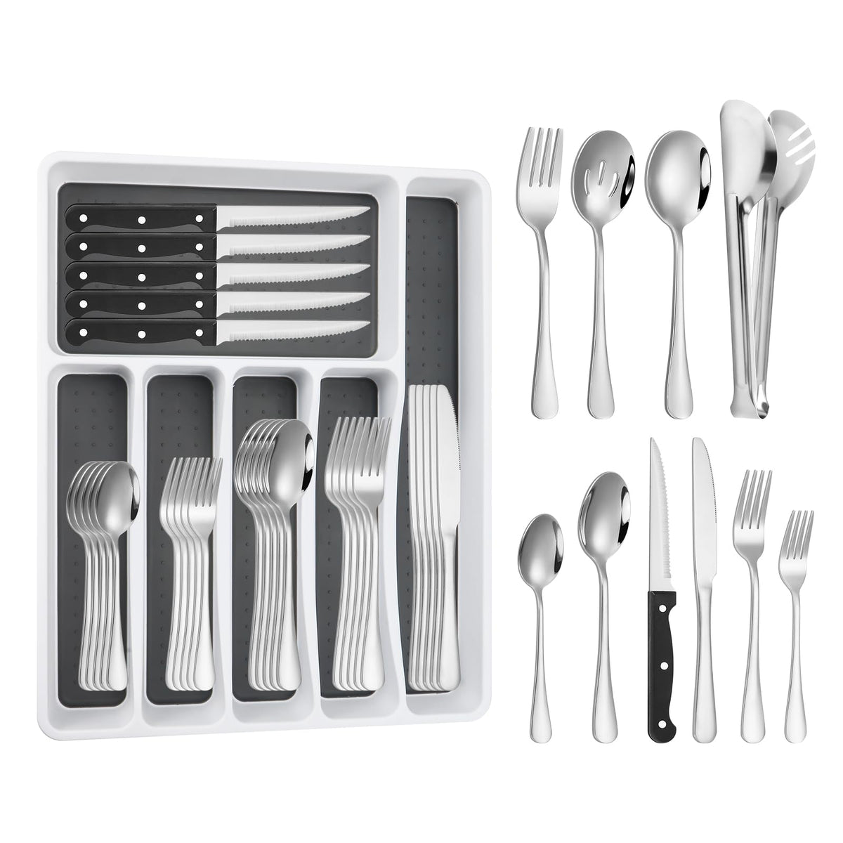 Izurok 53 piece silverware set with drawer organizer keeps kitchen drawers organized