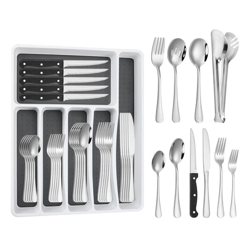 Izurok 53 piece silverware set with drawer organizer keeps kitchen drawers organized