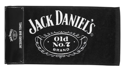 Jack Daniel's Cartouche bar towel front view with logo, ideal for home bars