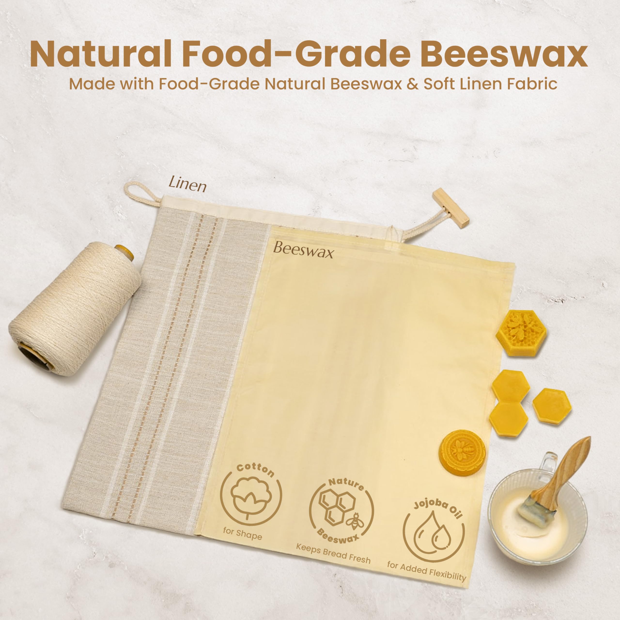 JACYAO'S beeswax bread bag inner liner close-up with wax coating.