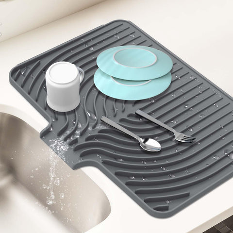JACZZO built-in drain lip dish drying mat keeps counters dry after washing