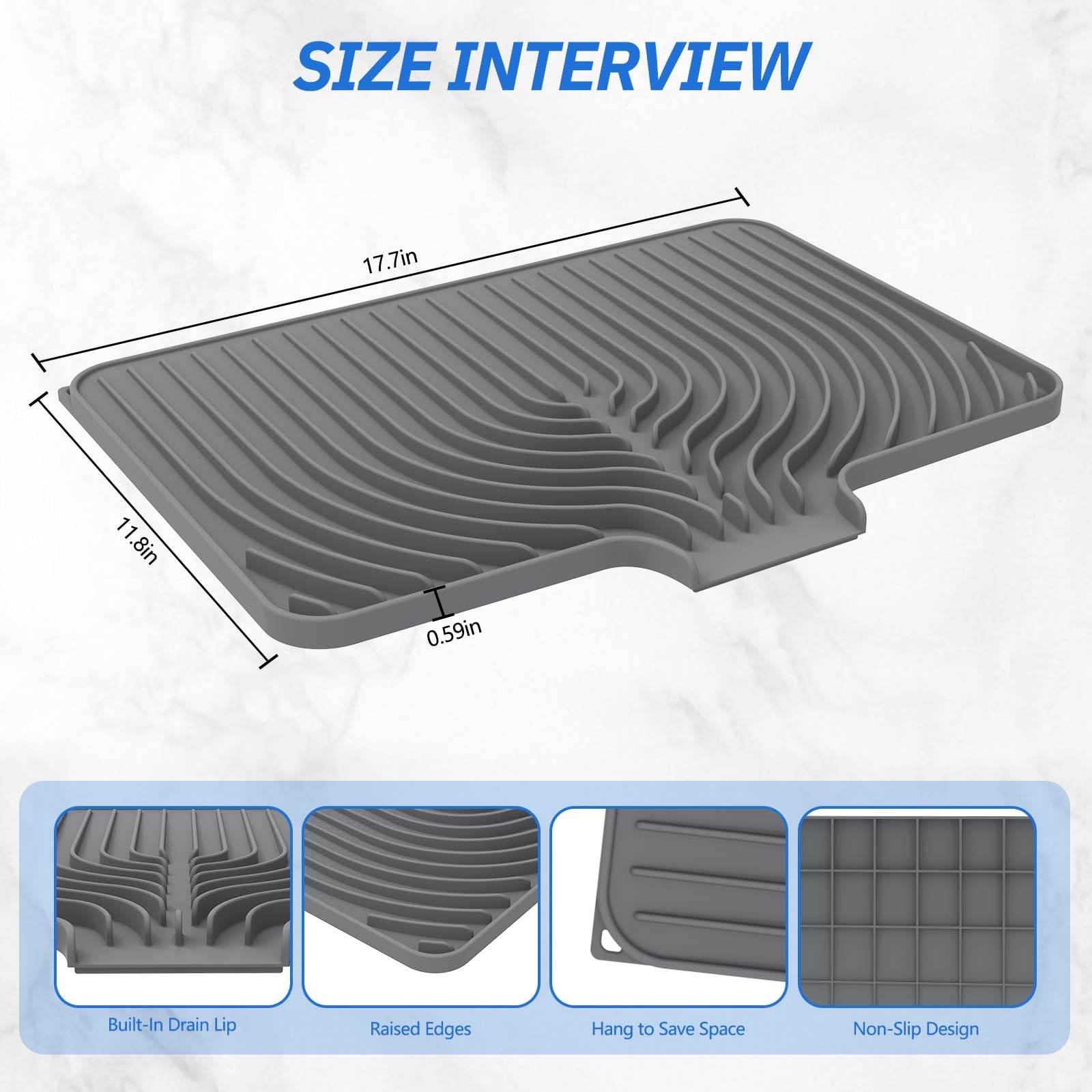 JACZZO dish drying mat diagonal ridges promote airflow for faster drying